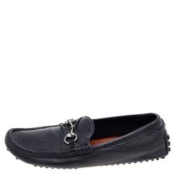 Gucci Black Leather Horsebit Slip On Loafers Size 41