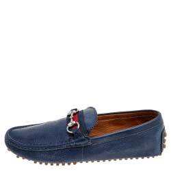 Gucci Blue Leather Horsebit Slip on Loafers Size 40