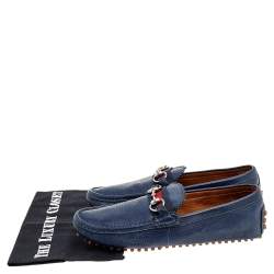 Gucci Blue Leather Horsebit Slip on Loafers Size 40