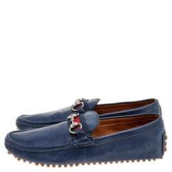 Gucci Blue Leather Horsebit Slip on Loafers Size 40