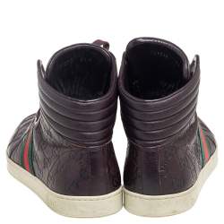 Pre Owned Gucci Brown Guccissima Leather Web Detail High Top Sneakers Size 42.5