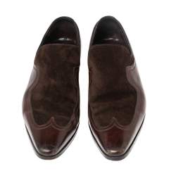 Pre Owned Gucci Brown Suede And Leather Slip On Wingtip Loafers Size 40.5