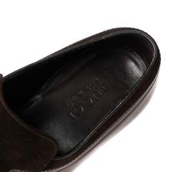 Pre Owned Gucci Brown Suede And Leather Slip On Wingtip Loafers Size 40.5