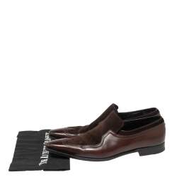 Pre Owned Gucci Brown Suede And Leather Slip On Wingtip Loafers Size 40.5