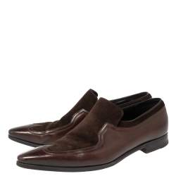Pre Owned Gucci Brown Suede And Leather Slip On Wingtip Loafers Size 40.5