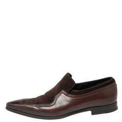 Pre Owned Gucci Brown Suede And Leather Slip On Wingtip Loafers Size 40.5