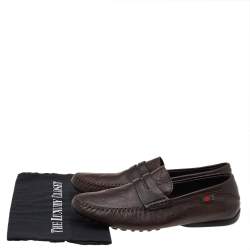 Gucci Brown Guccissima Leather Slip On Penny Loafers Size 40.5
