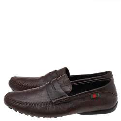 Gucci Brown Guccissima Leather Slip On Penny Loafers Size 40.5