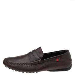 Gucci Brown Guccissima Leather Slip On Penny Loafers Size 40.5