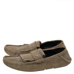 Gucci Grey Suede Fringe Slip On Loafers Size 43.1