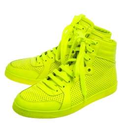 Pre Owned Gucci Neon Green Perforated Leather Lace Up High Top Sneakers Size 41