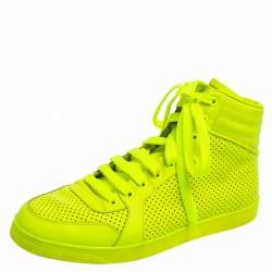 Pre Owned Gucci Neon Green Perforated Leather Lace Up High Top Sneakers Size 41