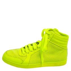 Pre Owned Gucci Neon Green Perforated Leather Lace Up High Top Sneakers Size 41