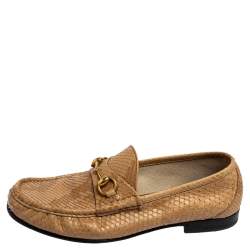 Gucci Tan Python Leather Horsebit Loafers Size 42.5