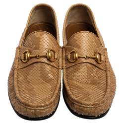 Gucci Tan Python Leather Horsebit Loafers Size 42.5