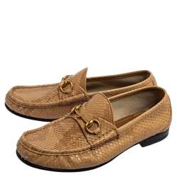 Gucci Tan Python Leather Horsebit Loafers Size 42.5