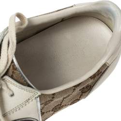 Pre Owned Gucci Cream GG Canvas and Leather Low Top Sneakers Size 43.5