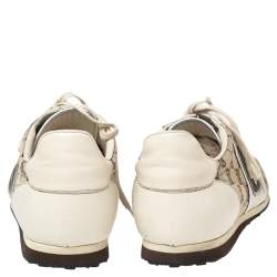 Pre Owned Gucci Cream GG Canvas and Leather Low Top Sneakers Size 43.5