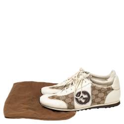 Pre Owned Gucci Cream GG Canvas and Leather Low Top Sneakers Size 43.5