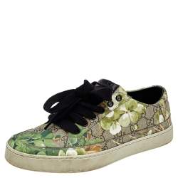 Gucci Multicolor Blooms Print GG Supreme Canvas Low Top Sneakers Size 40
