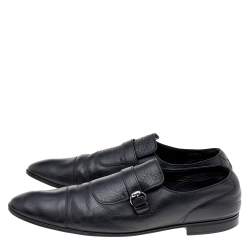 Pre Owned Gucci Black Leather Buckle Loafers Size 45 
