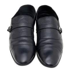 Pre Owned Gucci Black Leather Buckle Loafers Size 45 