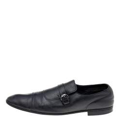 Pre Owned Gucci Black Leather Buckle Loafers Size 45 