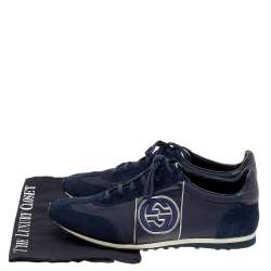 Gucci Navy Blue Suede and Nylon Low Top Sneakers Size 42.5