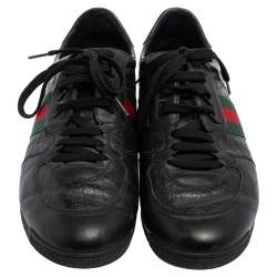 Pre Owned حذاء رياضي غوتشي جلد غوتشيسيما أسود مزين ويب منخفض من أعلى مقاس 44.5