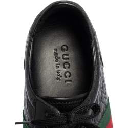 Pre Owned حذاء رياضي غوتشي جلد غوتشيسيما أسود مزين ويب منخفض من أعلى مقاس 44.5