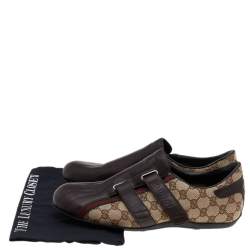 Pre Owned Gucci Brown/Beige GG Canvas And Leather Velcro Low Top Sneakers Size 44