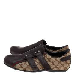 Pre Owned Gucci Brown/Beige GG Canvas And Leather Velcro Low Top Sneakers Size 44