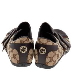 Pre Owned Gucci Brown/Beige GG Canvas And Leather Velcro Low Top Sneakers Size 44