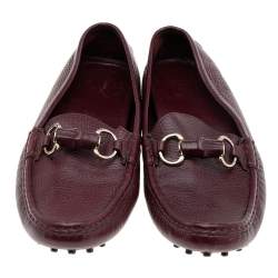 Pre Owned حذاء لوفرز غوتشي جلد عنابي مزين هورسبيت وبامبو سليب أون مقاس 38