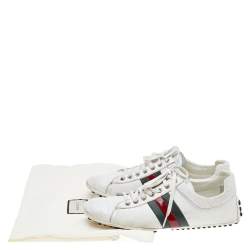 Gucci White Leather Web Detail Loafer Sneakers Size 42.5