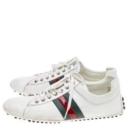 Gucci White Leather Web Detail Loafer Sneakers Size 42.5