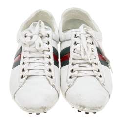 Gucci White Leather Web Detail Loafer Sneakers Size 42.5