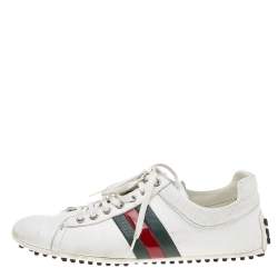 Gucci White Leather Web Detail Loafer Sneakers Size 42.5
