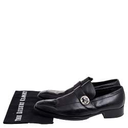 Pre Owned Gucci Black Leather Interlocking G Slip On Loafers Size 42