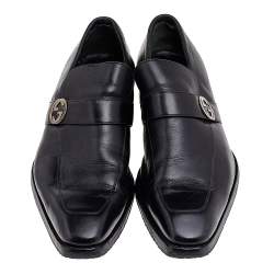 Pre Owned Gucci Black Leather Interlocking G Slip On Loafers Size 42