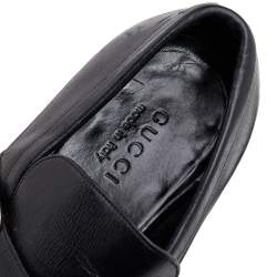 Pre Owned Gucci Black Leather Interlocking G Slip On Loafers Size 42