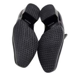 Pre Owned Gucci Black Leather Interlocking G Slip On Loafers Size 42