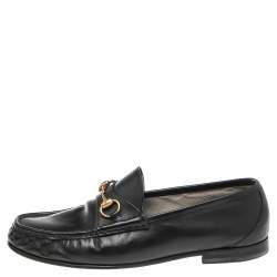 Pre Owned Gucci Black Leather Horsebit Slip On Loafers Size 43