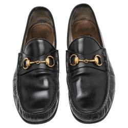 Pre Owned Gucci Black Leather Horsebit Slip On Loafers Size 43