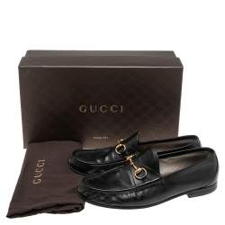 Pre Owned Gucci Black Leather Horsebit Slip On Loafers Size 43