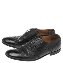 Pre Owned Gucci Black Leather Lace Up Oxfords Size 42