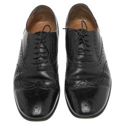 Pre Owned Gucci Black Leather Lace Up Oxfords Size 42