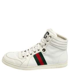 Gucci White Leather Web Detail High-Top Sneakers Size 45