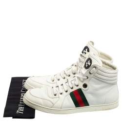 Gucci White Leather Web Detail High-Top Sneakers Size 45