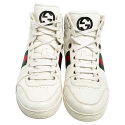 Gucci White Leather Web Detail High-Top Sneakers Size 45